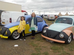 Holly & Eleanor next to Dad's lila & lemon beetle.